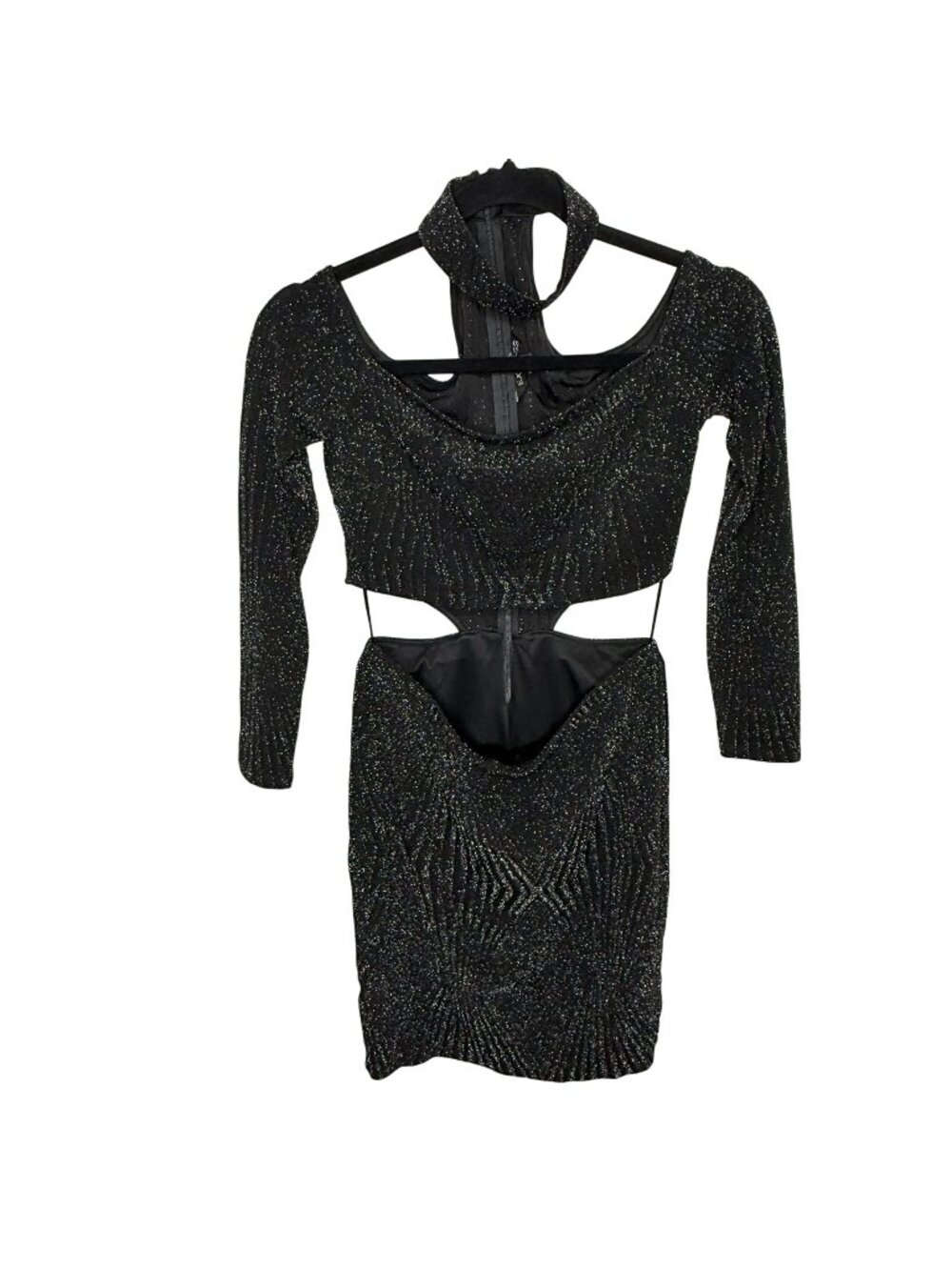 Express Women Small Bodycon Mini Dress Black Glitter Cutout Party Night Out